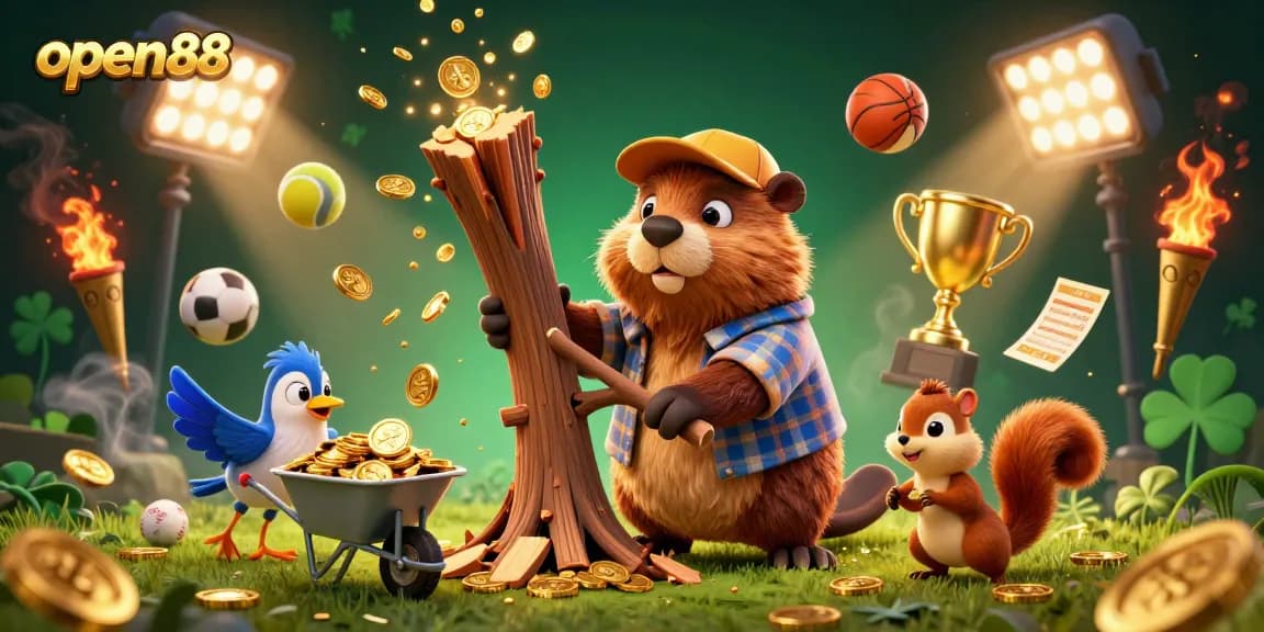 Open88 players enjoying thrilling sports betting with dynamic elements and golden rewards.
