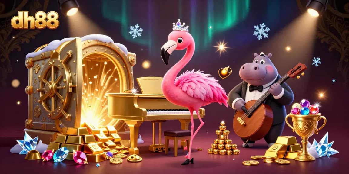 Engage with dh88's vibrant casino adventure featuring a flamingo singer and hippo bassist.