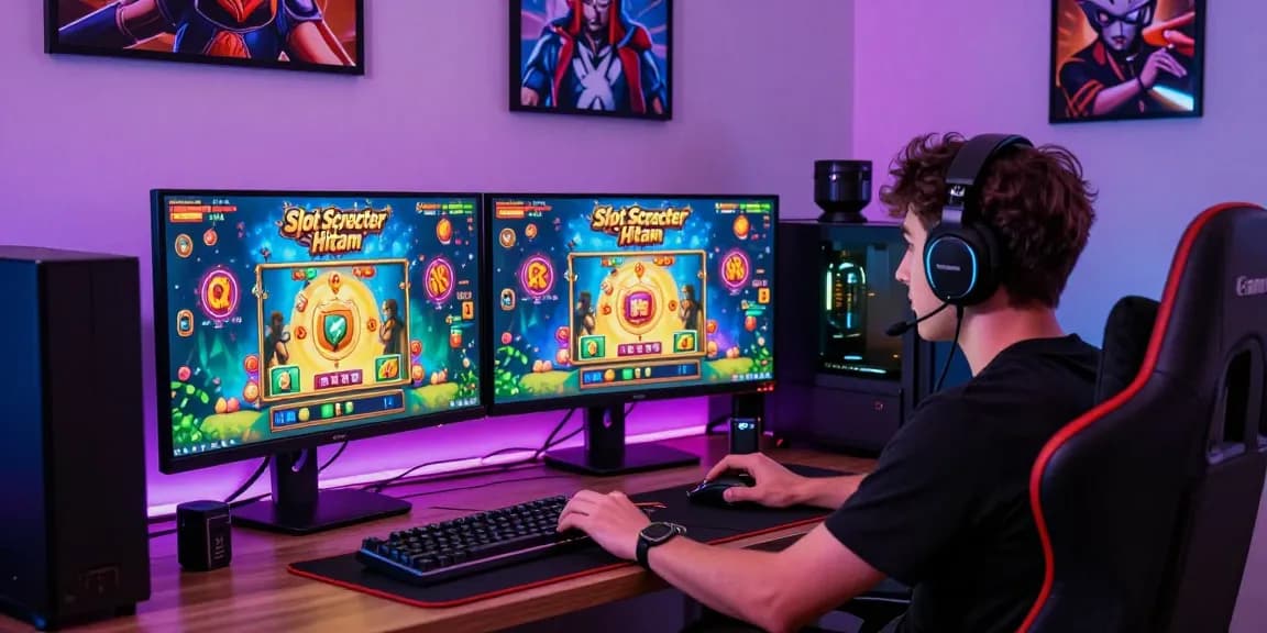 Exciting 'Slot Scatter Hitam' gaming scene with vibrant graphics and dynamic gamer engaged in play.