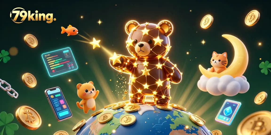 Engage with 79king. in an ultra-detailed digital casino scene featuring constellation bear and crypto elements.