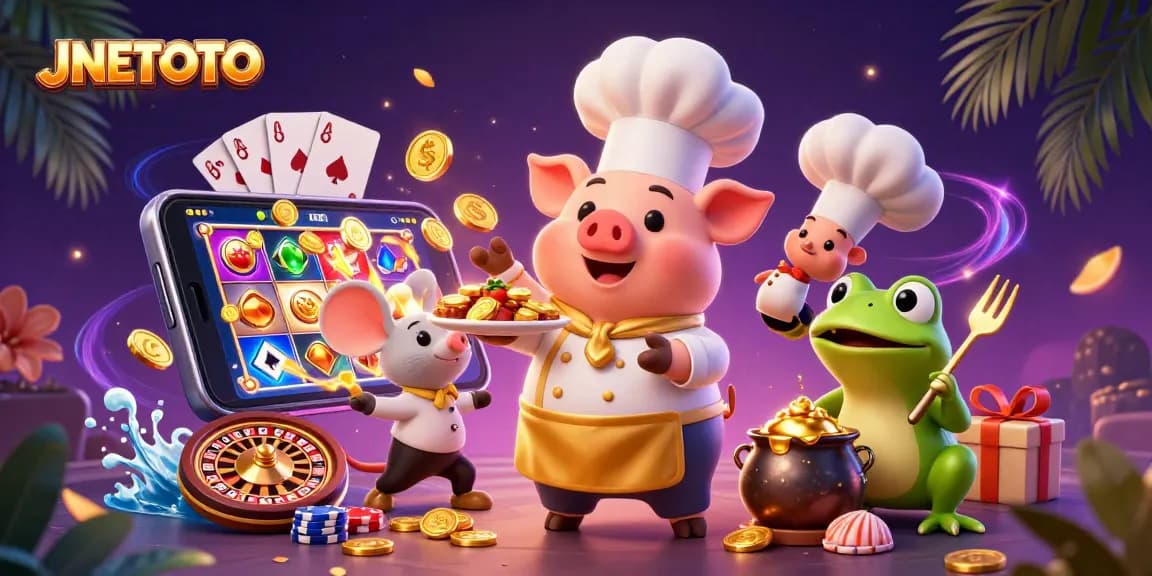Menangkan JNETOTO dengan chef kartun 3D dan elemen kasino yang kaya dan berwarna-warni.