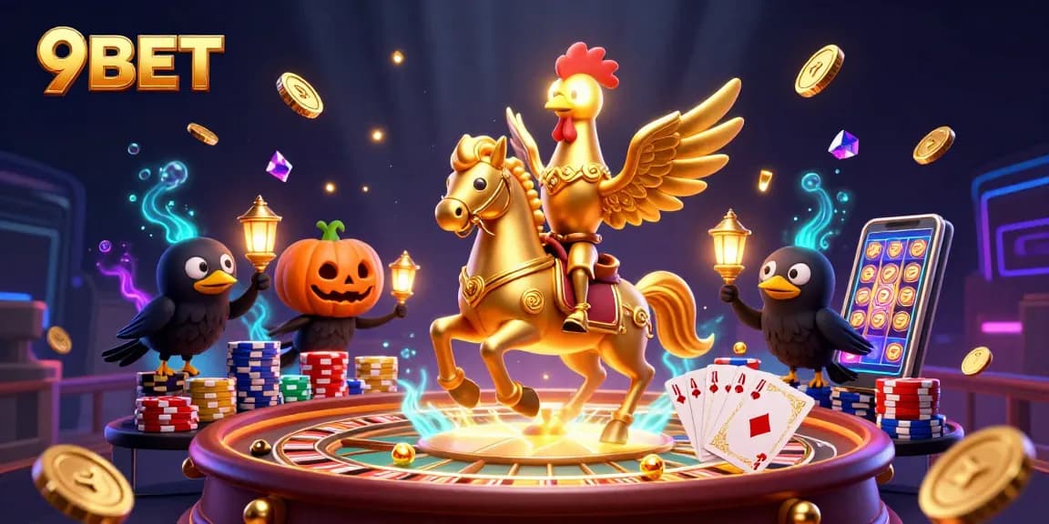 Experience thrilling moments at 9BET's lively casino with glowing characters and dazzling game elements.