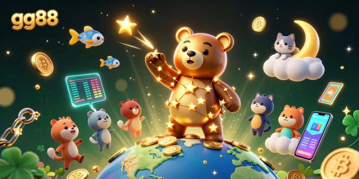 Witness the magic of gg88 as the constellation bear scoops coins amidst a vibrant casino atmosphere.