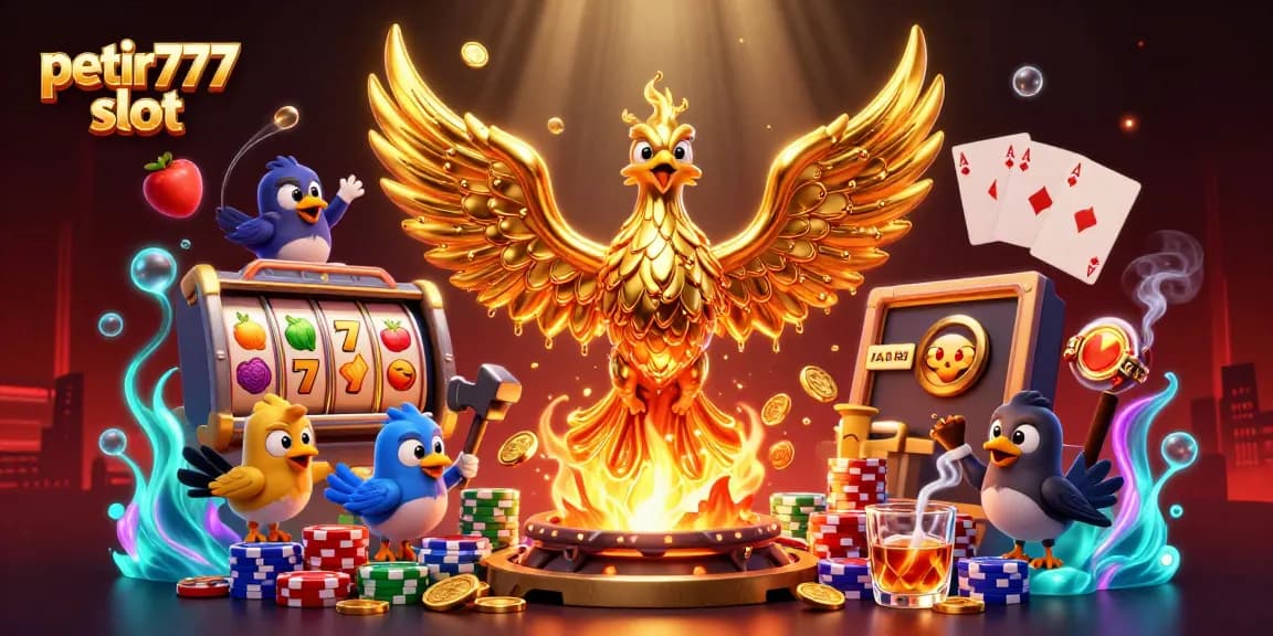 Winning at petir777 slot with a golden phoenix amidst vibrant casino elements.