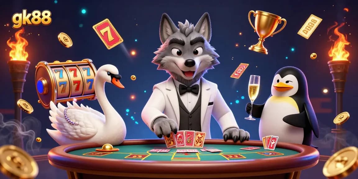 gk88 offers thrilling jackpot experiences with vibrant slot machines and elegant casino characters.