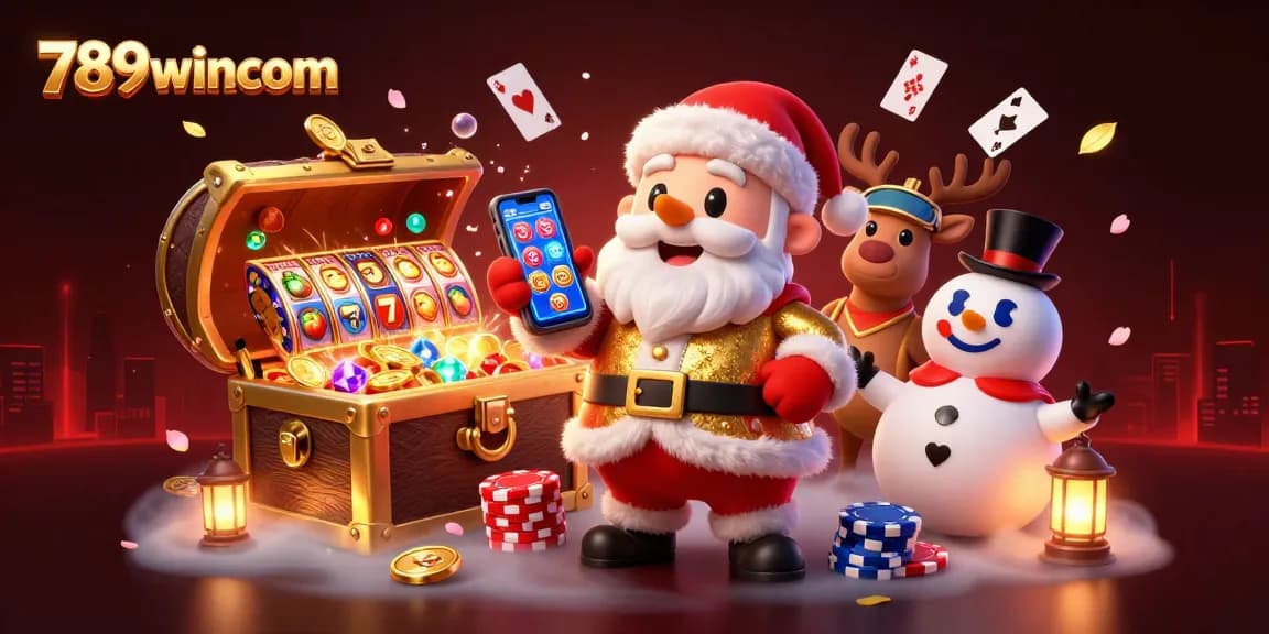 Engage with 789wincom's vibrant casino adventure featuring Santa and friends among jackpot symbols.