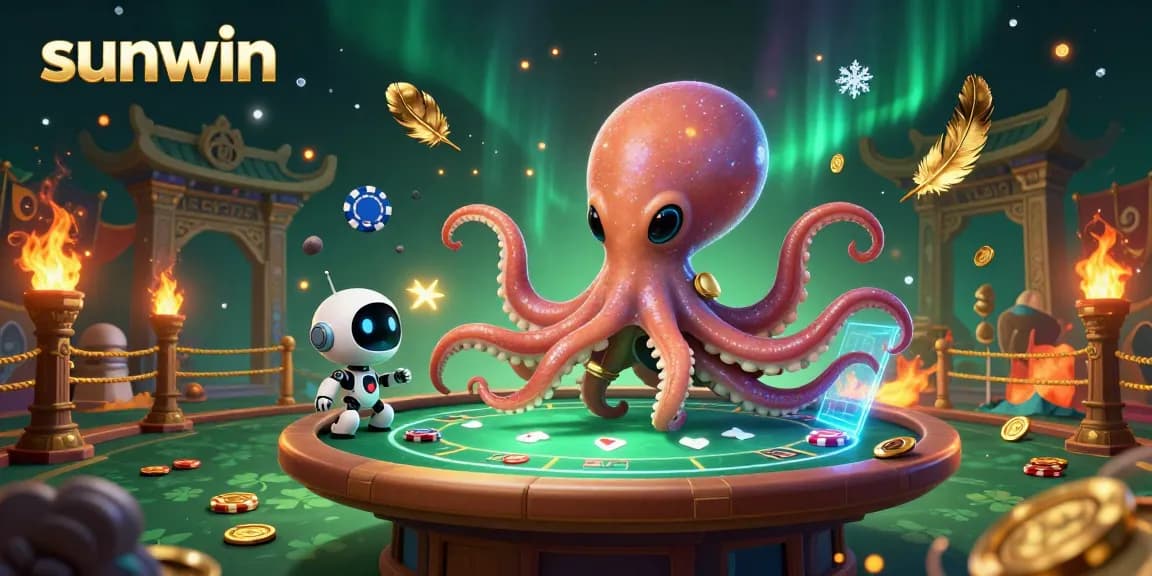 Experience thrilling poker action with sunwin's vibrant alien octopus in a cosmic casino.
