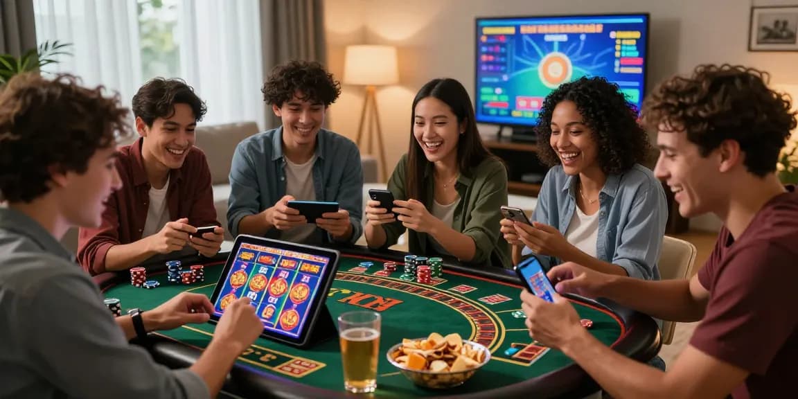 Gorabet giriş ile arkadaşların çevrimiçi casino oyunları oynadığı dinamik bir sahne