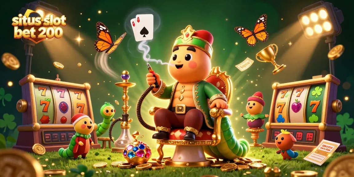 Enjoy situs slot bet 200 with a 3D cartoon caterpillar master and vibrant slot symbols.