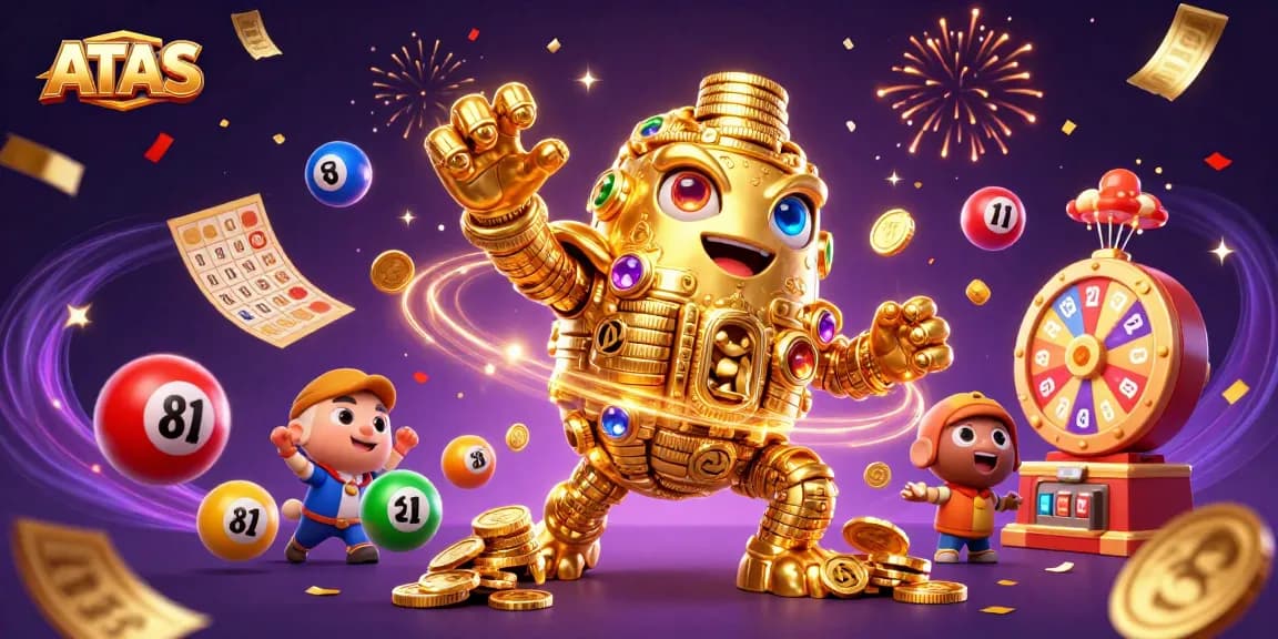 Experience the excitement of ATAS casino with a dynamic animated scene filled with vibrant gaming elements.
