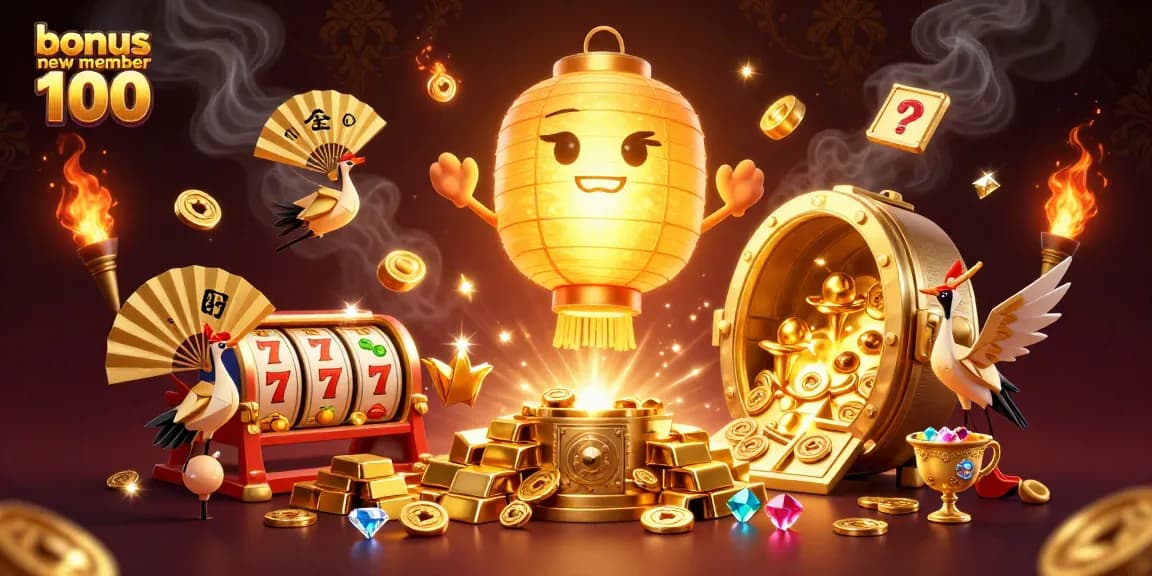 Experience the thrill of the bonus new member 100 offer with captivating casino visuals and golden treasures.