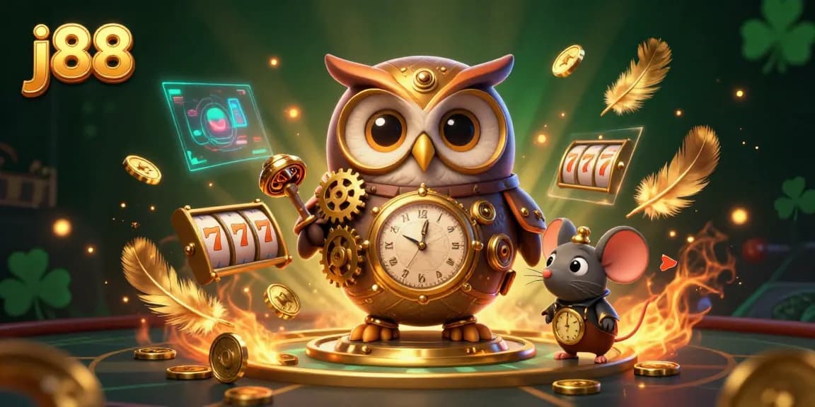 Experience thrilling slots and gaming adventures at j88 casino in this vibrant 3D illustration.