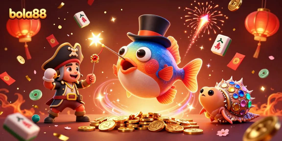 Spin to win with bola88 as the glowing anglerfish attracts golden coins in a vibrant casino scene.