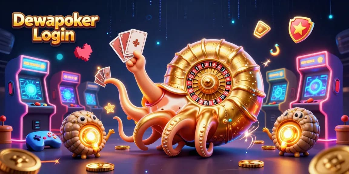 Dewapoker Login: Engage in thrilling poker action with 3D characters amid colorful gaming elements.