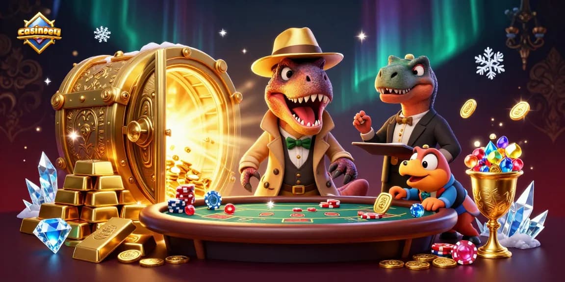 Juega en casinoperu con el velocirraptor en la mesa de blackjack y un pitboss observando.