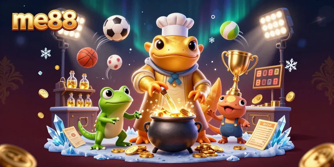 Experience gaming excitement at me88 with a golden salamander alchemist among sports elements.