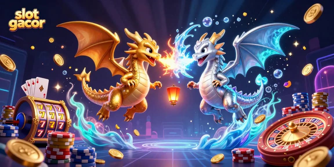 Spin to win with slot gacor: vibrant dragons and casino elements create a thrilling atmosphere.