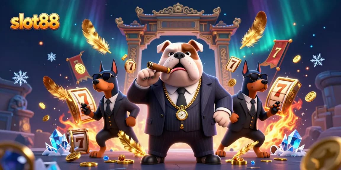 Experience exhilarating slot88 action with a 3D mafia boss and his Dobermans amidst dazzling casino elements.