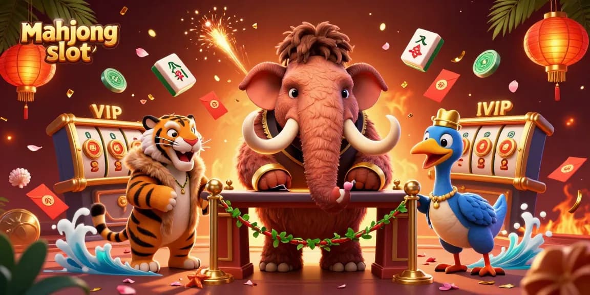 Experience the excitement of mahjong slot with vibrant 3D characters and dynamic casino elements.