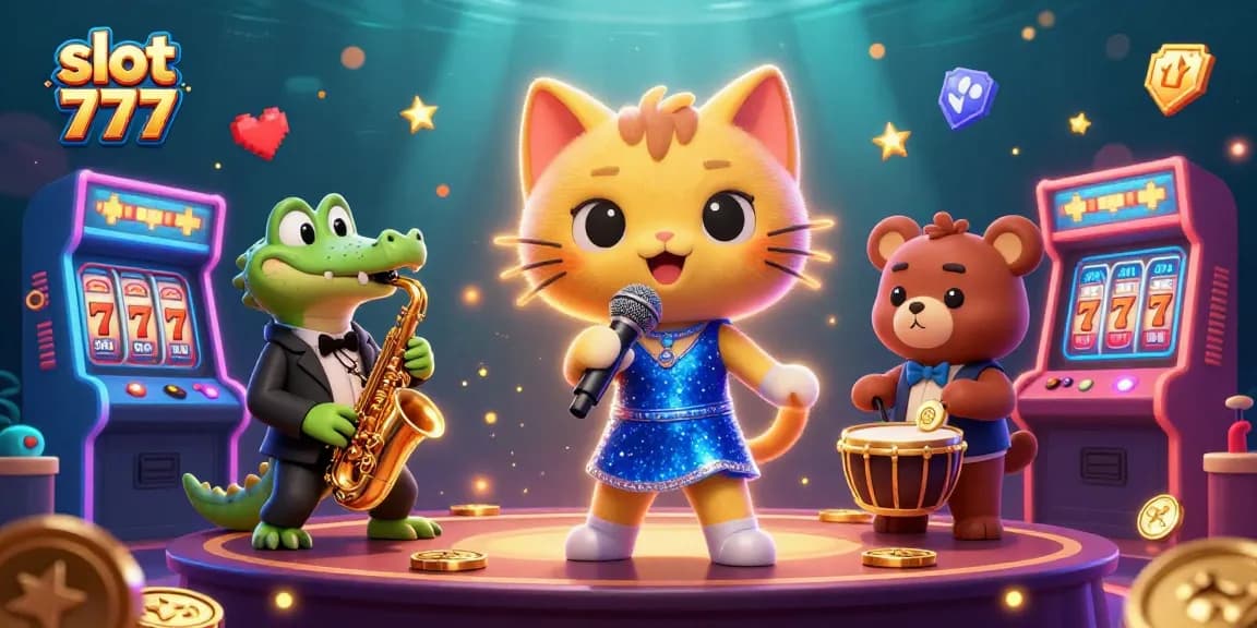 Experience thrilling fun with slot 777 in a vibrant casino scene featuring lively cartoon characters.