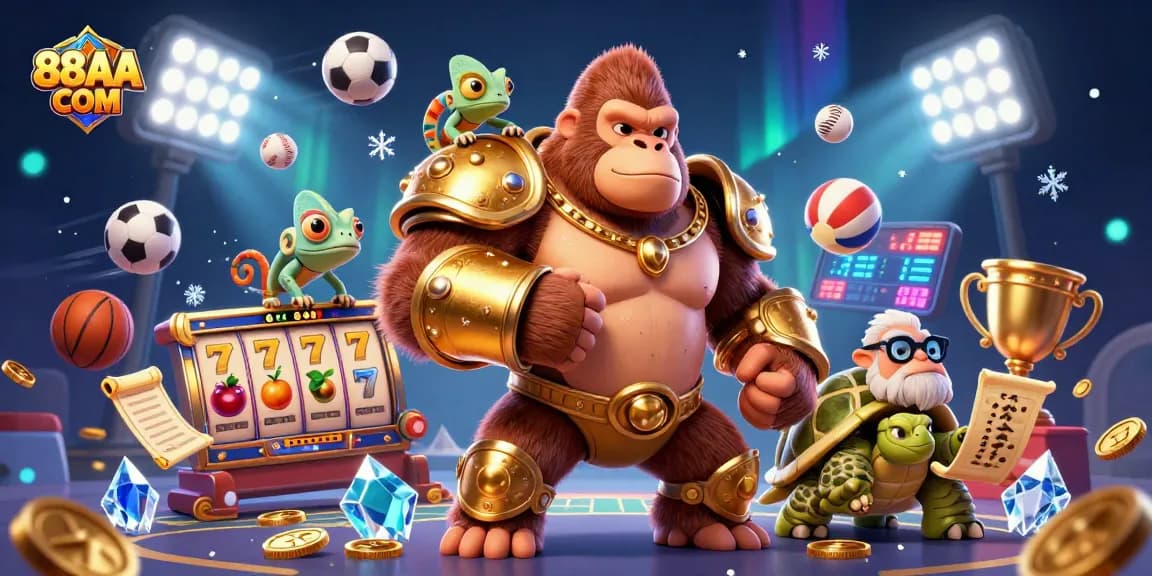 Experience excitement at 88AA COM with dynamic slot reels and colorful casino elements.