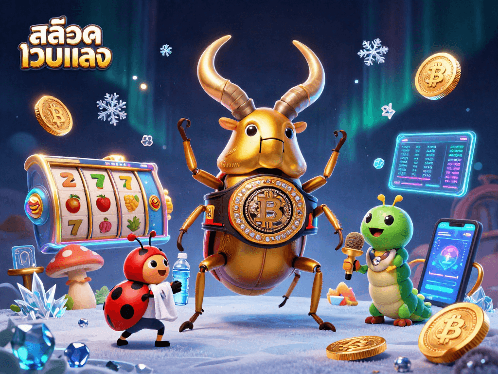 Experience thrilling gameplay with สล็อตเว็บตรง in this vibrant 3D illustration featuring energetic characters and slot elements.