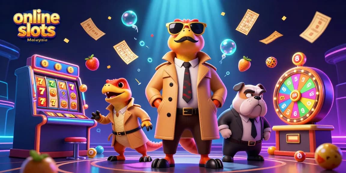 Experience online slots Malaysia with vibrant visuals of lucky raptors amusingly sneaking into a casino.