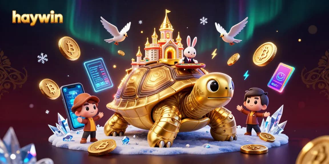 Engage in fun online gameplay at haywin, featuring a vibrant 3D casino scene with a tortoise and gold coins.
