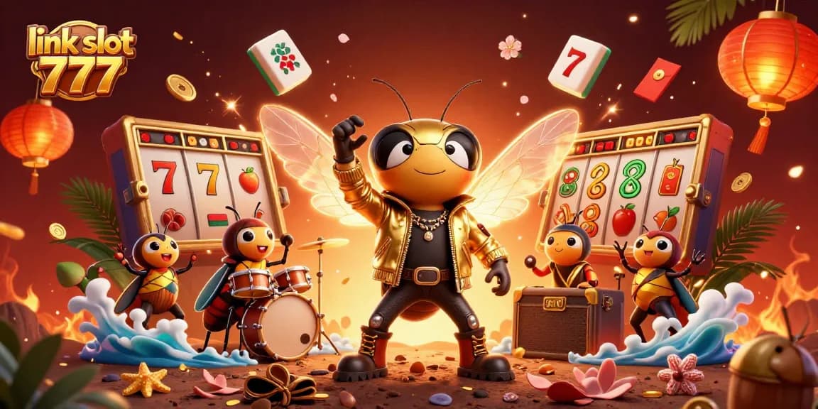 Experience thrilling spins with link slot 777's vibrant 3D illustration of a casino party atmosphere.