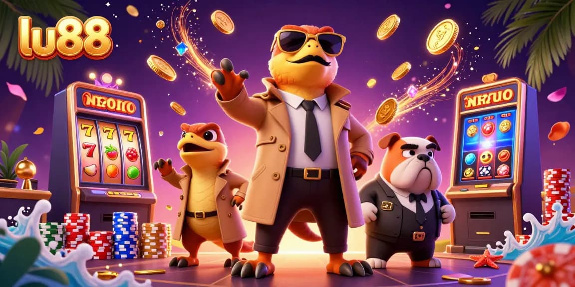 Experience the thrilling entertainment of lu88 with vibrant slot machines and animated raptors.