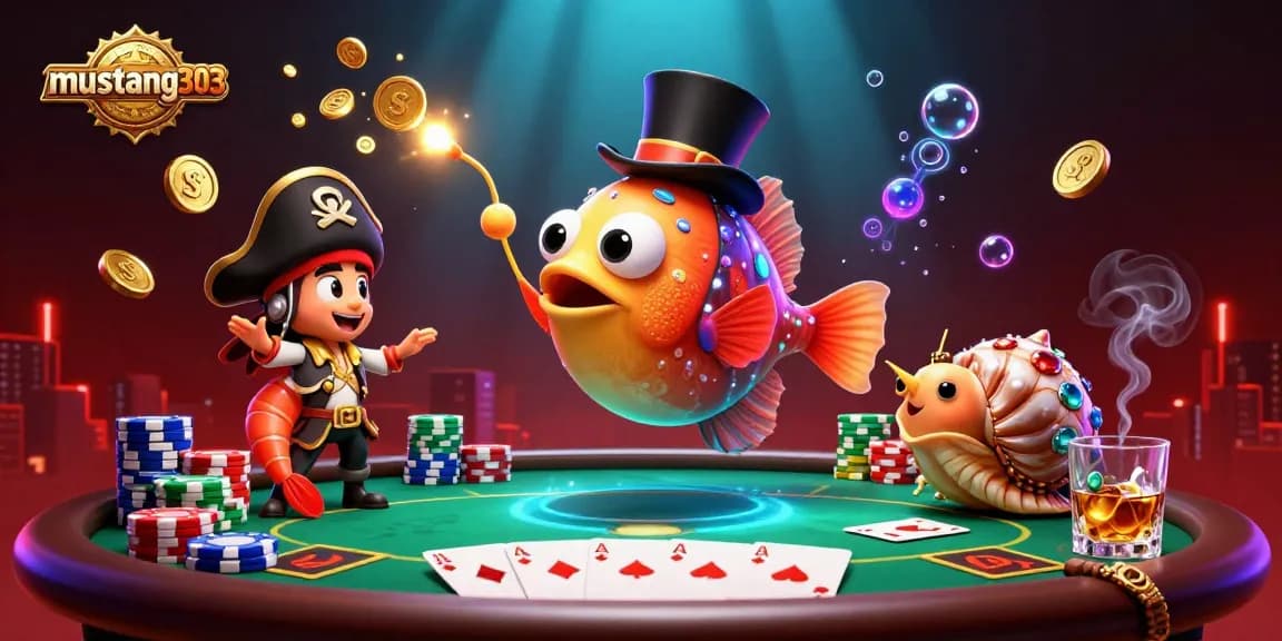 Engage with mustang303's thrilling casino world, featuring a vibrant underwater scene with poker elements.