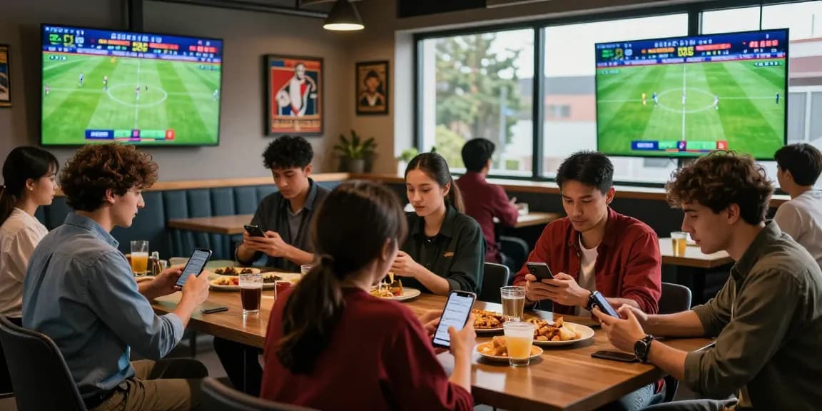 Enthusiastic bettors enjoying the excitement of keo nha cai in a lively sports lounge during a live football match.