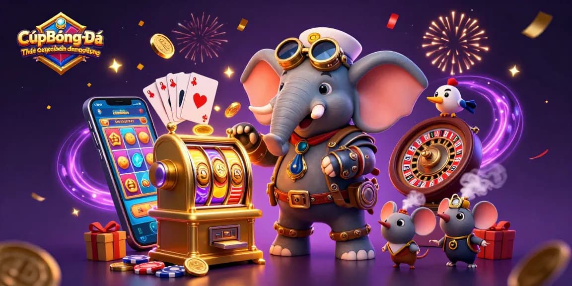 Spin to win with CúpBóngĐáThếGiớiCácượcbóngđánữứngdụng featuring a steampunk elephant at a lively slot machine