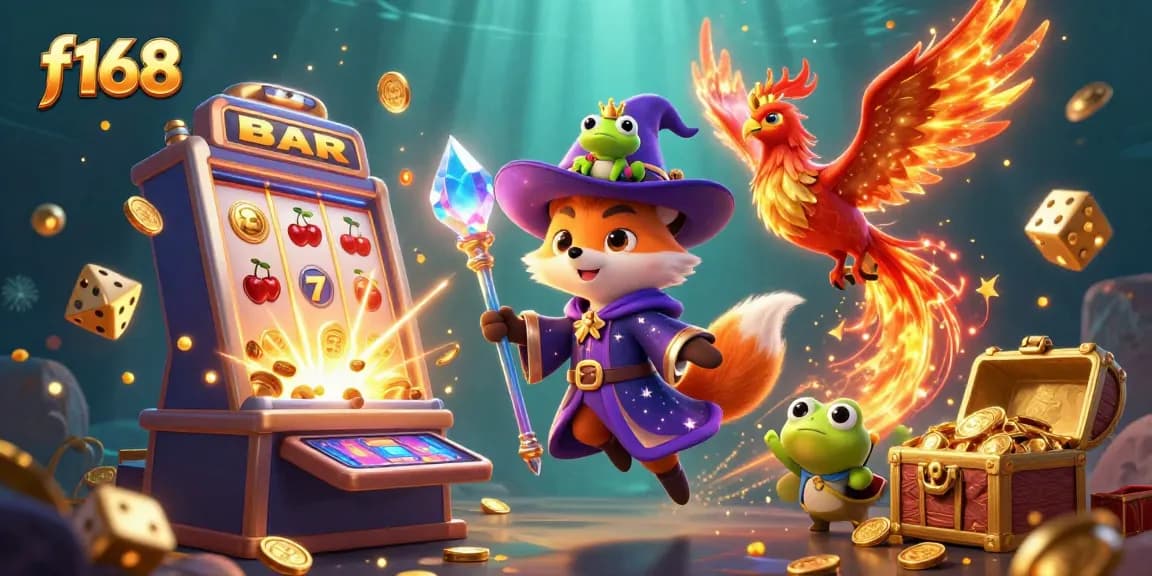 Experience thrilling wins with f168 amidst dazzling casino symbols and vibrant elements of luck.