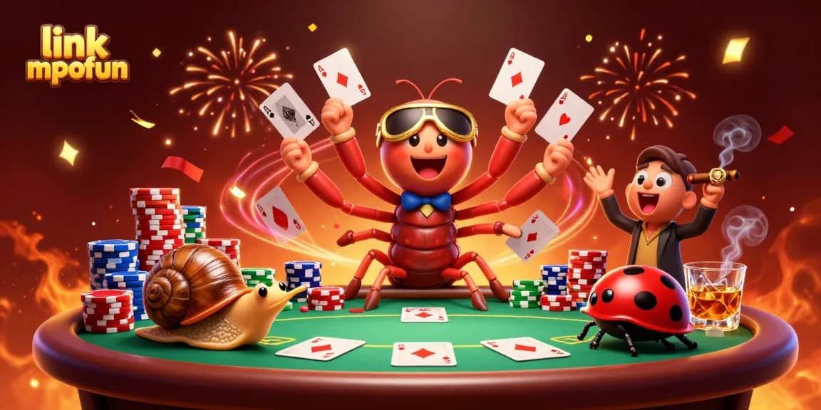 Engage with link mpofun's vibrant gaming scene featuring a fun millipede dealer and exciting casino elements.