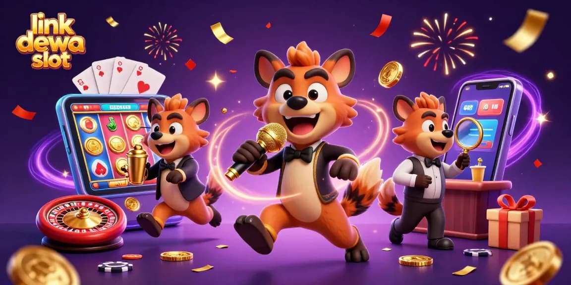 Bermain di link dewa slot dengan mesin slot dan karakter hiena menghibur di kasino digital.