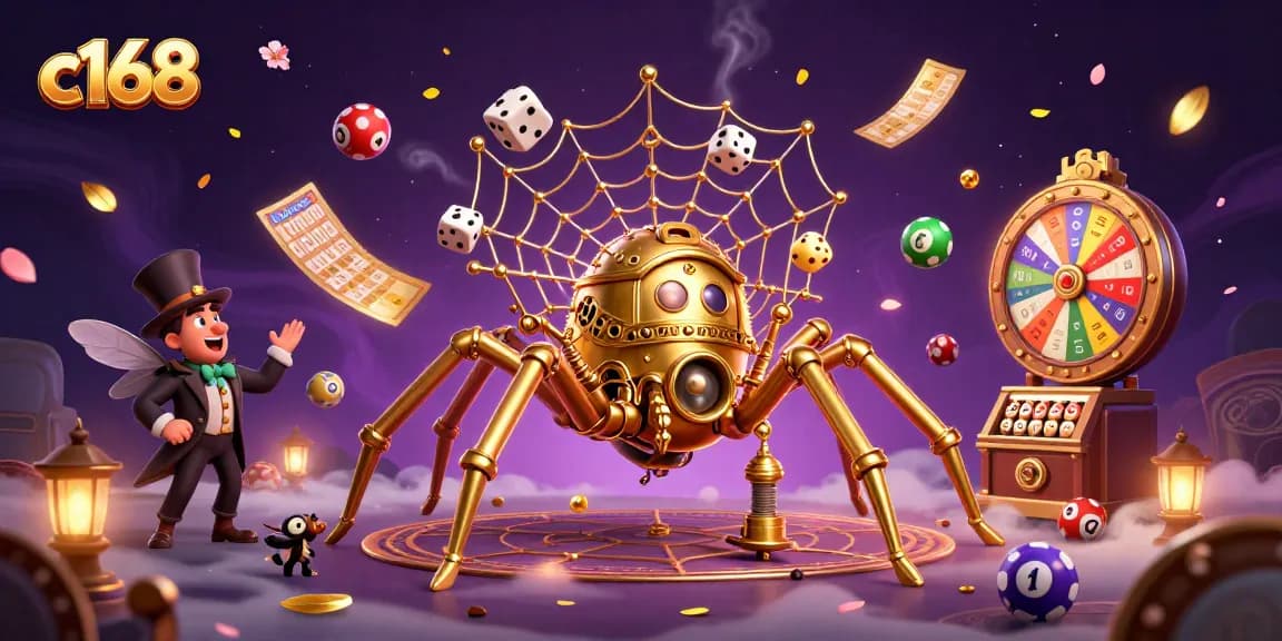 Engage with exciting gaming at c168, where a golden spider weaves a dazzling casino web.