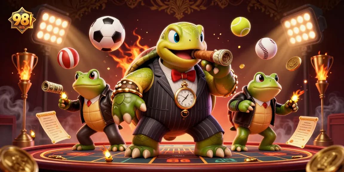 Engage with thrilling gaming action at 98WIN, where massive snapping turtles and bullfrog enforcers bring the casino to life.