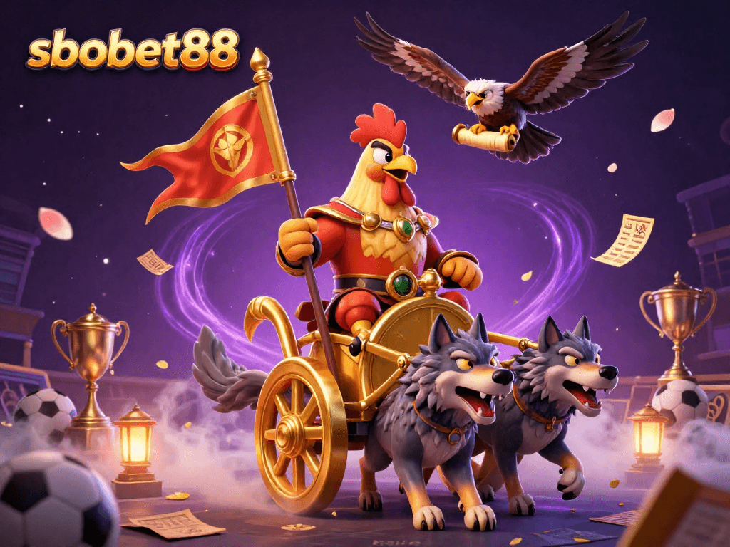 Experience sports betting strategies with sbobet88 in this vibrant illustration of a fantasy betting scene.