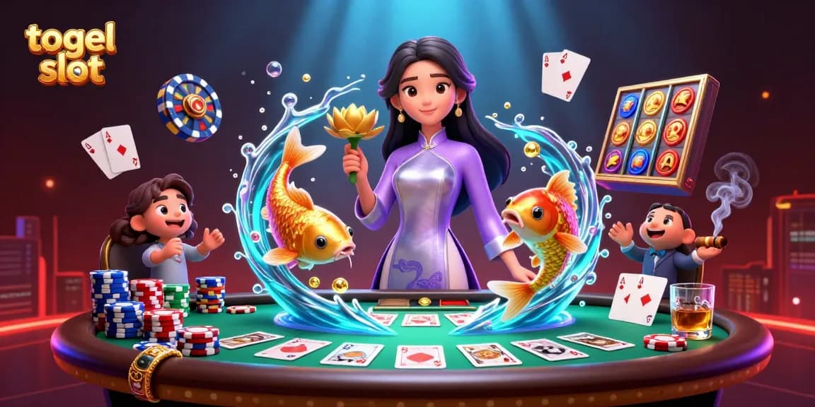 Engaging illustration of togel slot featuring vibrant characters and dynamic casino elements.