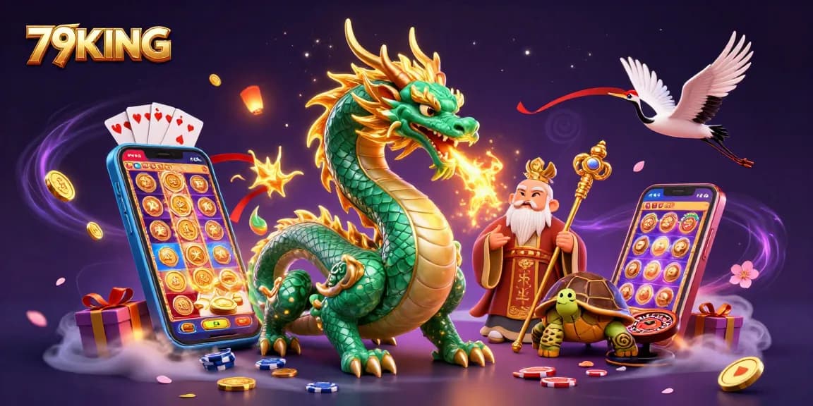 Experience exhilarating gameplay with 79KING through a vibrant 3D casino illustration that brings luck and fortune.