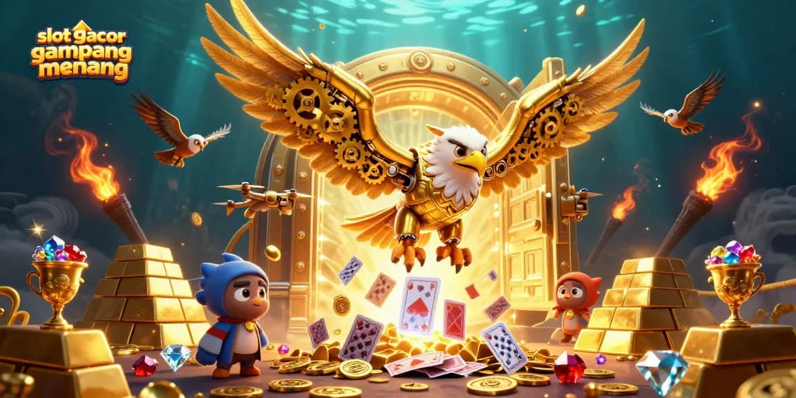 Experience slot gacor gampang menang with a dynamic casino-themed illustration showcasing winning symbols.