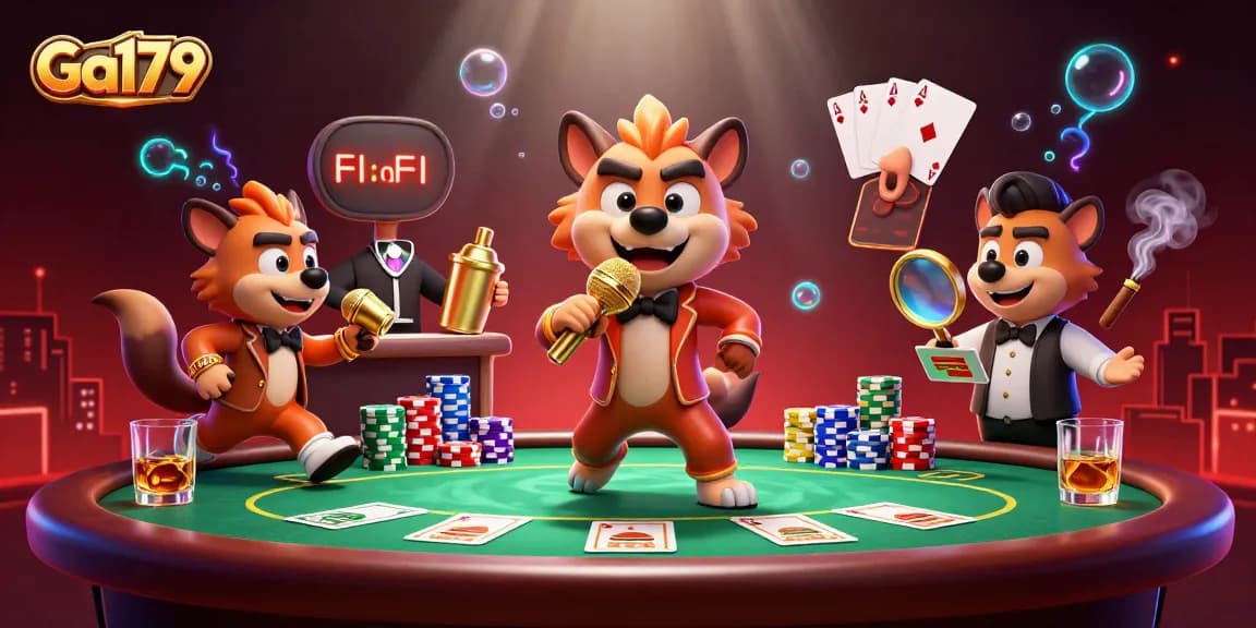 Ga179 showcases hyenas in a lively casino, mixing drinks and comedy for an engaging gambling night.