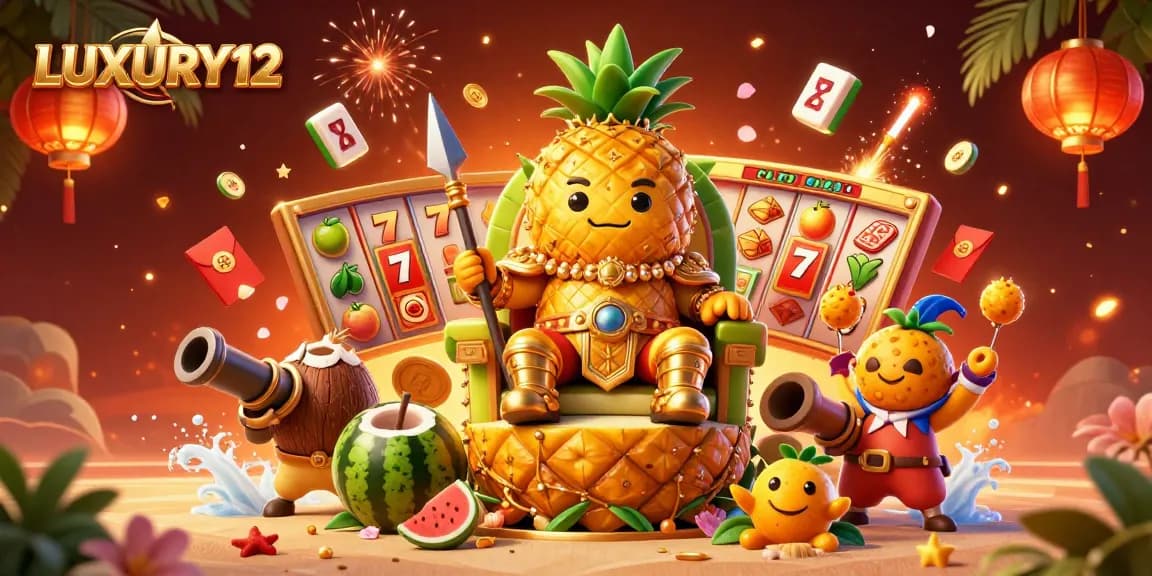 LUXURY12 showcases a vibrant 3D casino scene with engaging slot games elements and energetic characters.