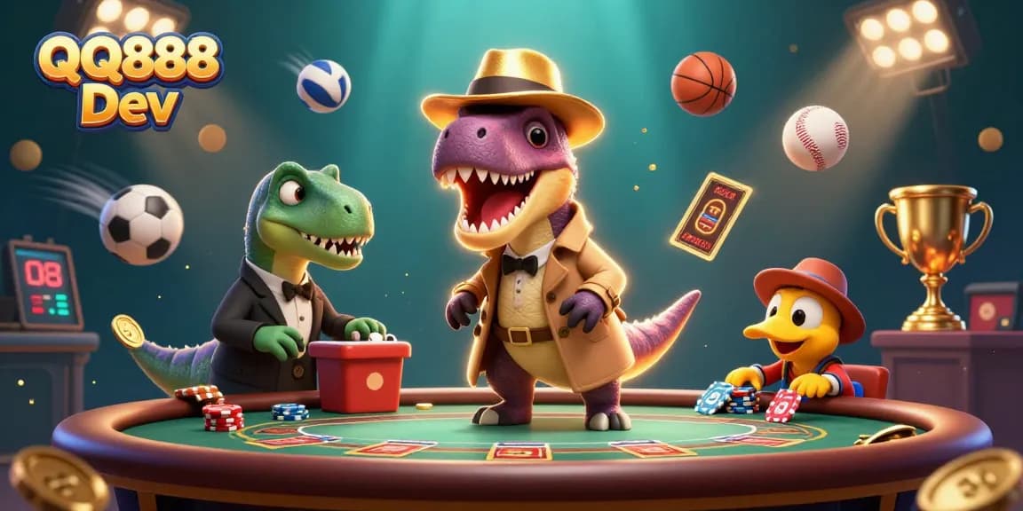 Experience action with QQ888 Dev in this engaging 3D illustration of vibrant casino dynamics.