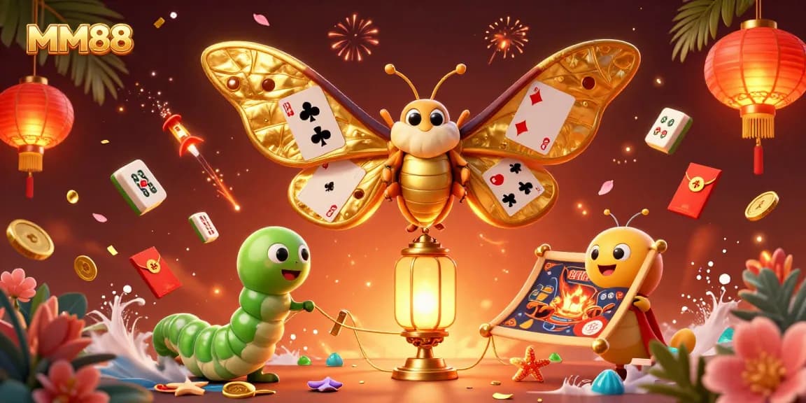 Experience the thrill of MM88 with a dynamic scene featuring vibrant casino elements and captivating characters.