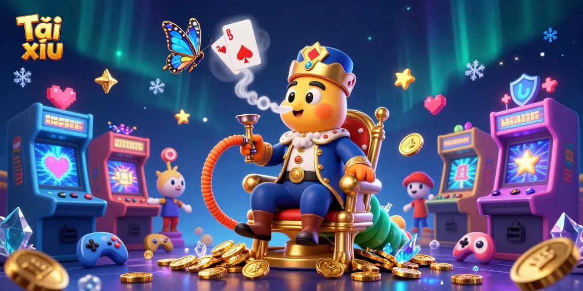 Tài xỉu gameplay unfolds in a vibrant 3D casino scene with colorful arcade elements and enchanting visuals.