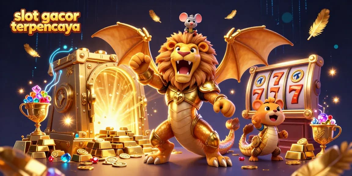 Menyajikan slot gacor terpercaya dalam ilustrasi 3D yang penuh dengan kemewahan dan simbol permainan.