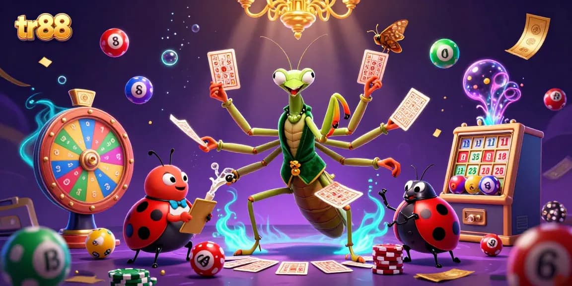 Experience exciting gameplay with tr88 as the mantis deals cards in a vibrant casino scene.