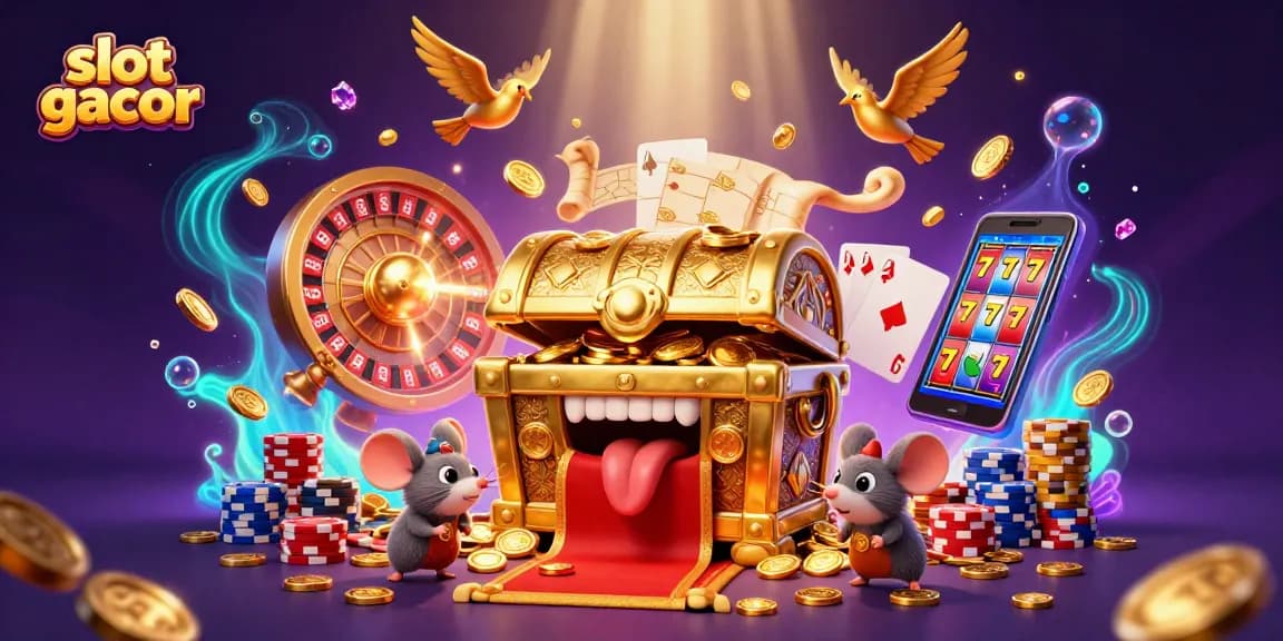 Engage with slot gacor through a vibrant scene of treasure, coins, and adventures.
